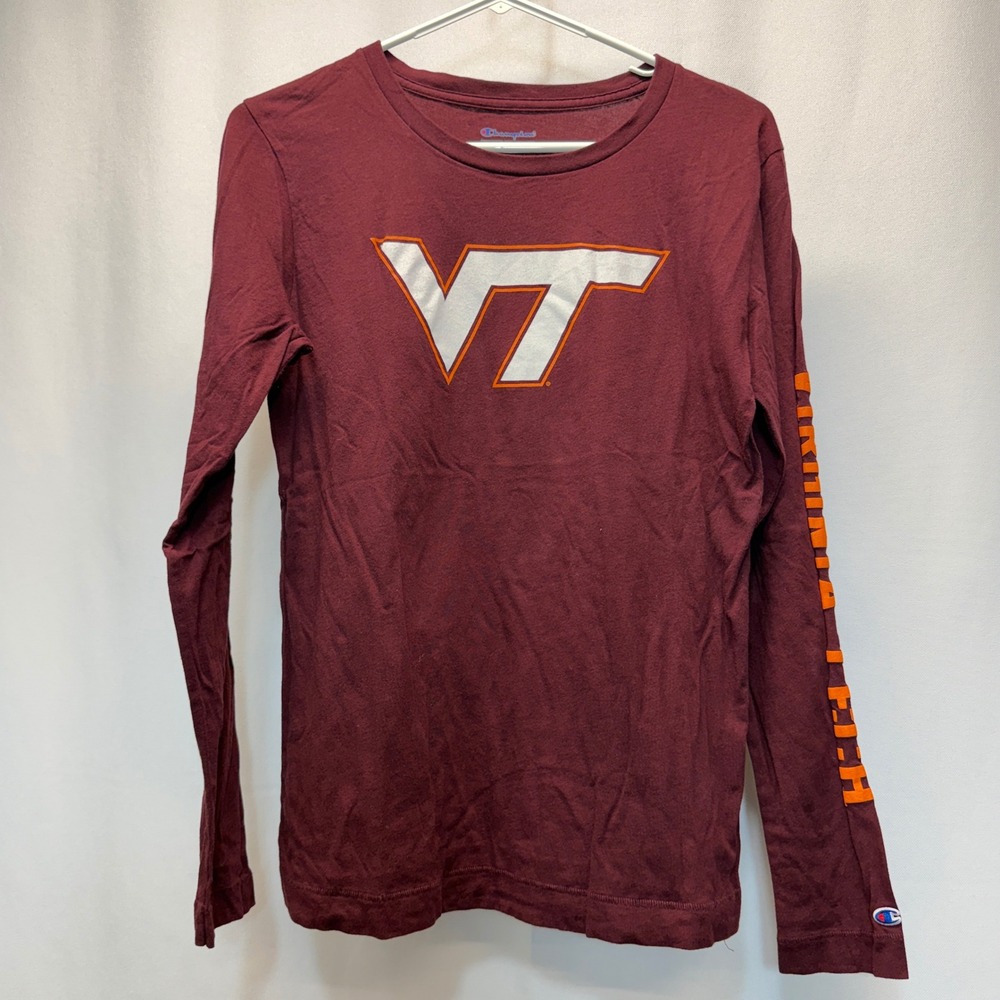 Virginia Tech Hokies Champion Long Sleeve Shirt Womens Medium Maroon NCAA Tee